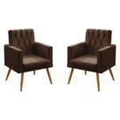 Kit 2 Poltronas Decorativas Vega Com Rodapé e Botões em Capitonê Para Sala de Estar Couro Marrom Aradecor
