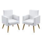 Kit 2 Poltronas Decorativas Vega Com Rodapé Para Sala de Estar Couro Branco Aradecor