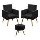 Kit 2 Poltronas Decorativas Vega e Puff Solar Com Rodapé Sued Preto Aradecor Kit 2 Poltronas Decorativas Vega e Puff Solar Com Rodapé Sued Preto Aradecor