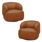 Kit 2 Poltronas Decorativas Verona Sala de Estar Base Giratória em Aço Couro Conhaque G88 - Gran Belo Kit 2 Poltronas Decorativas Verona Sala de Estar Base Giratória em Aço Couro Conhaque G88 - Gran Belo