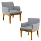 Kit 2 Poltronas Decorativas Vitória W01 Linho Cinza - Mpozenato Kit 2 Poltronas Decorativas Vitória W01 Linho Cinza - Mpozenato