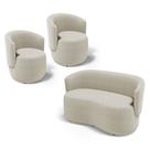Kit 2 Poltronas e 1 Namoradeira Aisha Orgânica Bouclê Bege - Abmaza