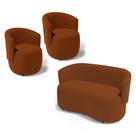 Kit 2 Poltronas e 1 Namoradeira Aisha Orgânica Veludo Terracota - Desk Design