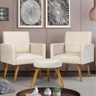 Kit 2 Poltronas e 1 Puff Flórida - Bege Kit 2 Poltronas e 1 Puff Flórida - Bege