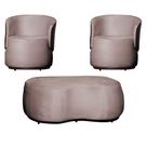 Kit 2 Poltronas e 1 Puff Grande Design Orgânico Beatriz Veludo Composê material sintético Marrom - Estopar