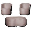 Kit 2 Poltronas e 1 Puff Grande Orgânico Veludo Composê material sintético Preto Beatriz - Estopar