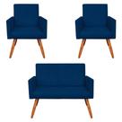 Kit 2 Poltronas e Namoradeira Nina Suede Pés Palito Castanho - Pallazio