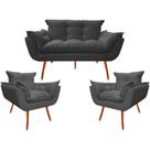 Kit 2 Poltronas e Namoradeira Opala Decorativa Reforçada Suede