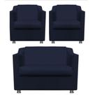 Kit 2 Poltronas e Namoradeira Tilla Suede Azul Marinho TWdecora