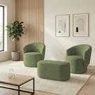Kit 2 Poltronas e Puff Malu Napoli Hidrorepelente material sintético Verde D'Rossi