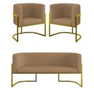 Kit 2 Poltronas E Sofá 2 Lugares Base De Metal Gold Veludo Capuccino Balaqui Decor
