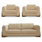 Kit 2 Poltronas e Sofá Living 2 Lugares 1,60m Lottus Linho Pés Castanho - Pallazio