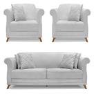 Kit 2 Poltronas e Sofá Living 2 Lugares 1,60m Vênus Linho Pés Castanho - Pallazio