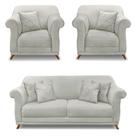 Kit 2 Poltronas e Sofá Living 2 Lugares 1,60m Vênus Veludo Pés Castanho - Pallazio