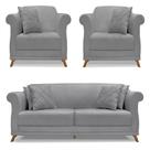 Kit 2 Poltronas e Sofá Living 2 Lugares 1,80m Vênus Linho Pés Castanho - Pallazio