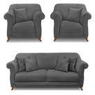 Kit 2 Poltronas e Sofá Living 2 Lugares 1,80m Vênus Suede Pés Castanho - Pallazio
