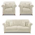 Kit 2 Poltronas e Sofá Living 2 Lugares 1,80m Vênus Veludo Bege Pés Castanho - Pallazio