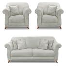 Kit 2 Poltronas e Sofá Living 2 Lugares 1,80m Vênus Veludo Cinza Prata Pés Castanho - Pallazio Kit 2 Poltronas e Sofá Living 2 Lugares 1,80m Vênus Veludo Cinza Prata Pés Castanho - Pallazio