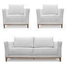Kit 2 Poltronas e Sofá Living 2 Lugares 1,90m Vega Linho Cinza Pés Castanho - Pallazio
