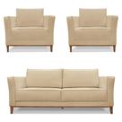 Kit 2 Poltronas e Sofá Living 2 Lugares 1,90m Vega Linho Dourado Pés Castanho - Pallazio