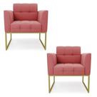 Kit 2 Poltronas Elisa Suede Base Metálica Industrial Dourado - D'rossi Cor Rose
