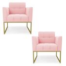 Kit 2 Poltronas Elisa Suede Base Metálica Industrial Dourado D03 - DRossi Rosa Bebê