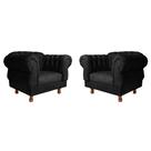 Kit 2 Poltronas Elisabeth Chesterfield Capitone Suede Preto / Barbearia, TV, Sala estar