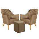Kit 2 Poltronas Estofada Orion Bordada com Puff Izar Sued Capuccino Aradecor