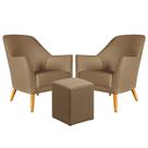 Kit 2 Poltronas Estofada Orion com Puff Izar Sued Capuccino Aradecor