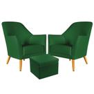 Kit 2 Poltronas Estofada Orion com Puff Quasar Sued Verde Aradecor Kit 2 Poltronas Estofada Orion com Puff Quasar Sued Verde Aradecor