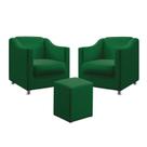 Kit 2 Poltronas Estofada Para Sala De Estar Alya E Puff Izar Sued Verde Aradecor