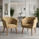 Kit 2 Poltronas Estofada para Sala de Estar Moderna Tecido Veludo Elegante Pés de Madeira Resistente