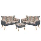 Kit 2 Poltronas Estofadas Namoradeira Beta com Puff Lunar Sued Estampado Laranja com Cinza Aradecor