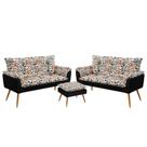 Kit 2 Poltronas Estofadas Namoradeira Beta com Puff Lunar Sued Estampado Laranja com Preto Aradecor