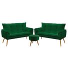 Kit 2 Poltronas Estofadas Namoradeira Beta com Puff Solar Sued Verde Aradecor
