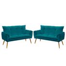 Kit 2 Poltronas Estofadas Namoradeira Opala Sued Azul Turquesa Aradecor