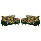 Kit 2 Poltronas Estofadas Namoradeira Opala Sued Estampado Colorido com Verde Aradecor