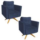 Kit 2 Poltronas Giratória Livia Suede Azul Marinho Base De Madeira Ma30 - D'rossi