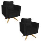 Kit 2 Poltronas Giratória Livia Suede Preto Base De Madeira Ma30 - D'rossi