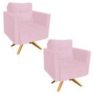 Kit 2 Poltronas Giratória Livia Suede Rosa Bebê Base De Madeira Ma30 - D'rossi Kit 2 Poltronas Giratória Livia Suede Rosa Bebê Base De Madeira Ma30 - D'rossi