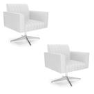 Kit 2 Poltronas Giratória Viena Gomada material sintético Branco Base Cromada