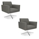 Kit 2 Poltronas Giratória Viena Gomada Suede Grafite Base Cromada