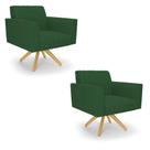 Kit 2 Poltronas Giratória Viena Gomada Veludo Verde Base De Madeira Ma30 - D'rossi
