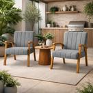 Kit 2 Poltronas Haley Decorativa Linho Sala Estar Área Gourmet Varanda Madeira Maciça cor:cinza