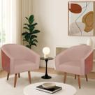 Kit 2 Poltronas Jade Decorativa Moderna Sala de Estar Quarto Escritório Conforto Pés Palito Corano Nozes e Suede