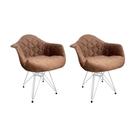 Kit 2 Poltronas Jantar Eames Eiffel Estofadas Caramelo Base Ferro Branco