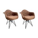 Kit 2 Poltronas Jantar Eames Eiffel Estofadas Caramelo Base Ferro Preto
