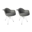 Kit 2 Poltronas Jantar Eames Eiffel Estofadas Cinza Base Ferro Branco