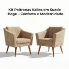 Kit 2 Poltronas Kallos Suede Bege Decorativas Sala Luxo Kit 2 Poltronas Kallos Suede Bege Decorativas Sala Luxo