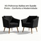 Kit 2 Poltronas Kallos Suede Preto Decorativas Sala Luxo